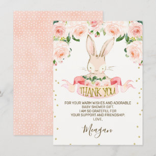 Pink Bunny Rabbit Baby shower Bedankt Card Kaart