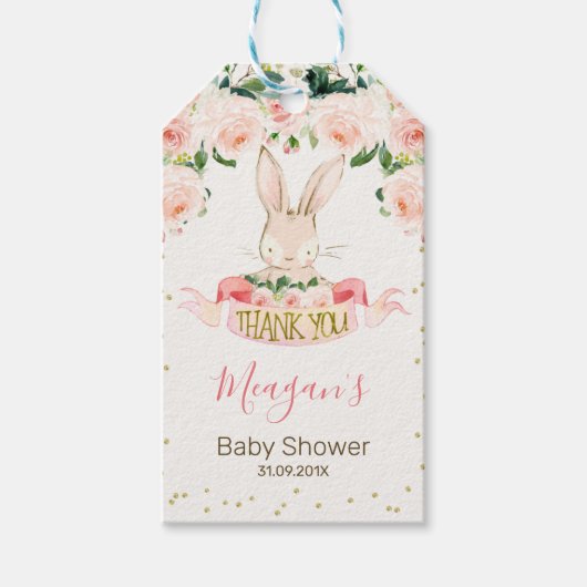 Pink Bunny Rabbit Baby shower Bedankt Favor Tags Cadeaulabel (Voorkant)