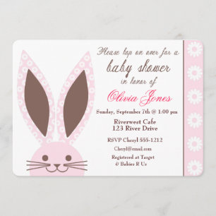 Pink Bunny Rabbit Baby shower Invitation custom Kaart
