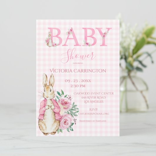 Pink Bunny Rabbit Baby shower Kaart (Staand voorkant)