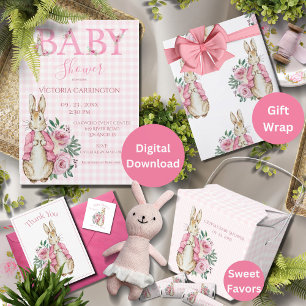 Pink Bunny Rabbit Baby shower Kaart