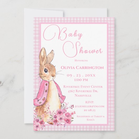 Pink Bunny Rabbit Baby shower Kaart (Voorkant)