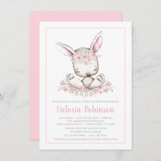 Pink Bunny Rabbit Baby shower Kaart (Voorkant / Achterkant)