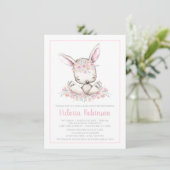 Pink Bunny Rabbit Baby shower Kaart (Staand voorkant)