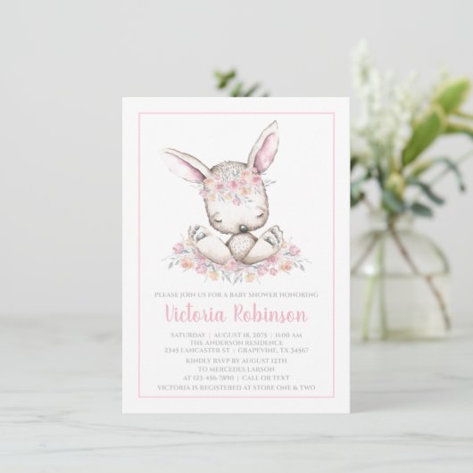 Pink Bunny Rabbit Baby shower Kaart (Staand voorkant)