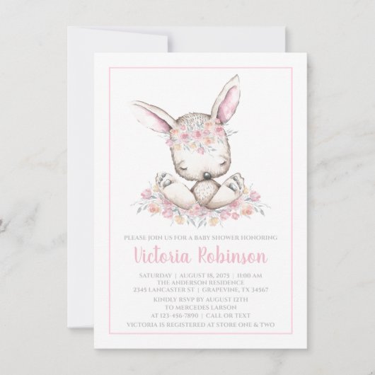 Pink Bunny Rabbit Baby shower Kaart (Voorkant)