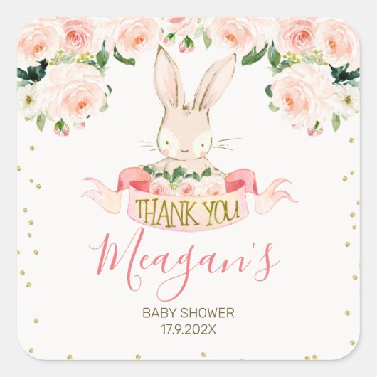 Pink Bunny Rabbit Baby shower Sticker (Voorkant)