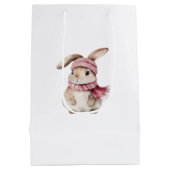 Pink Bunny Rabbit Christmas  Medium Cadeauzakje (Achterkant)