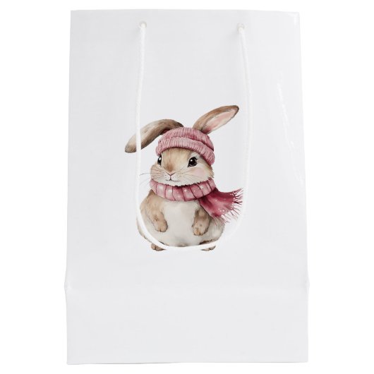 Pink Bunny Rabbit Christmas  Medium Cadeauzakje (Achterkant)