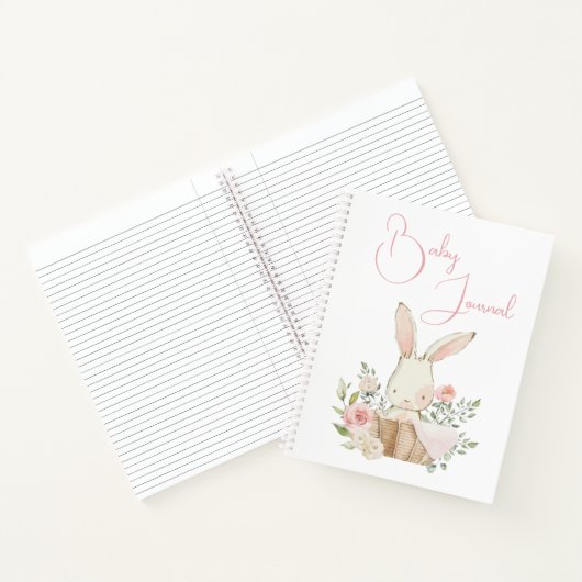 Pink Bunny Rabbit Fancy Script Baby Notitieboek (Binnen)