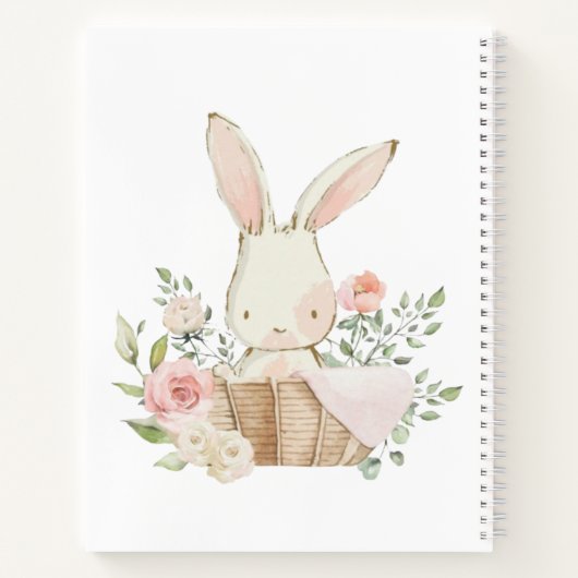 Pink Bunny Rabbit Fancy Script Baby Notitieboek (Achterkant)