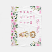Pink Bunny Rabbit Floral Baby Maandelijkse mijlpaa Fleece Deken (Voorkant)