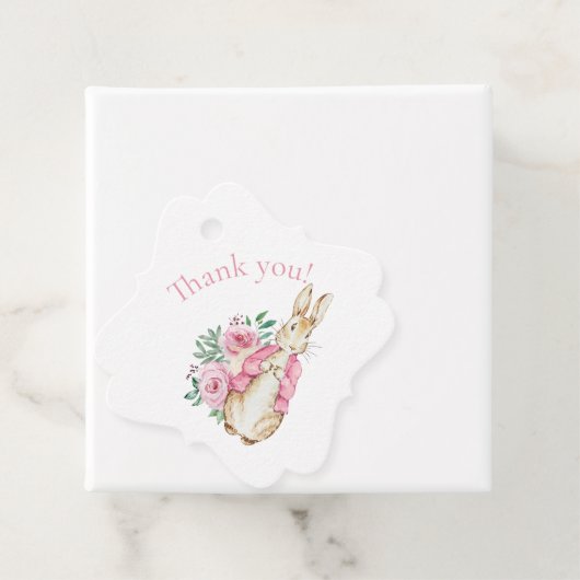 Pink Bunny Rabbit Floral Baby shower Bedankjes Labels (In situ)