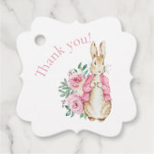 Pink Bunny Rabbit Floral Baby shower Bedankjes Labels (Voorkant)