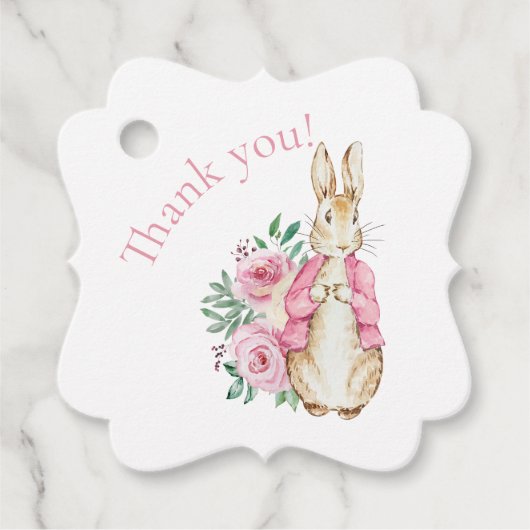 Pink Bunny Rabbit Floral Baby shower Bedankjes Labels (Voorkant)