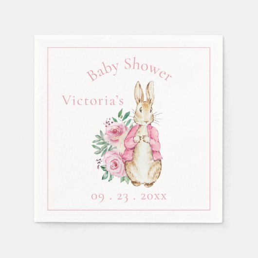 Pink Bunny Rabbit Floral Baby shower Servet (Voorkant)