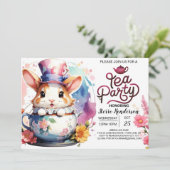 Pink Bunny Tea Baby shower Kaart (Staand voorkant)