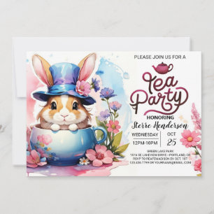 Pink Bunny Tea Party Baby shower Kaart