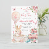 Pink Bunny Tea Party Birthday Let’s Par Tea Kaart (Staand voorkant)