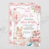 Pink Bunny Tea Party Birthday Let’s Par Tea Kaart (Voorkant / Achterkant)