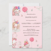 Pink Bunny Thema Luierfeest Kaart (Voorkant)