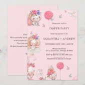 Pink Bunny Thema Luierfeest Kaart (Voorkant / Achterkant)