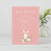 Pink Bunny Waterverf Floral Baby Sprinkle Shower Kaart (Staand voorkant)