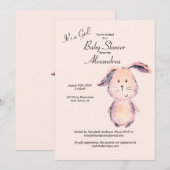 Pink Bunny Waterverf Het is een meisje Baby shower Kaart (Voorkant / Achterkant)