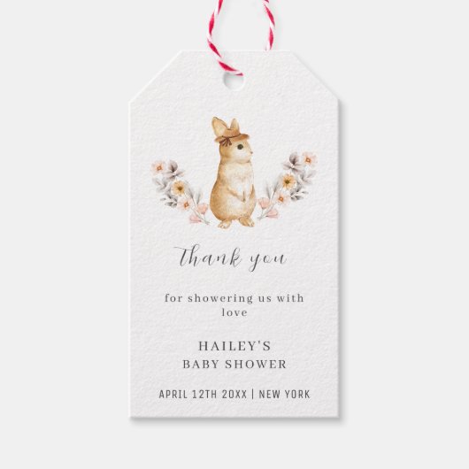 Pink Bunny Wildflower Meisje Baby shower Cadeaulabel (Voorkant)