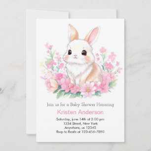 Pink Bunny's Whimsical Woodland Meisje Baby shower Kaart