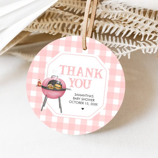 Pink Burger BBQ Baby Shower Bedankjes Labels