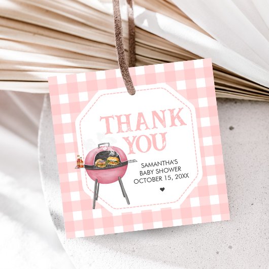 Pink Burger BBQ Baby Shower Bedankjes Labels