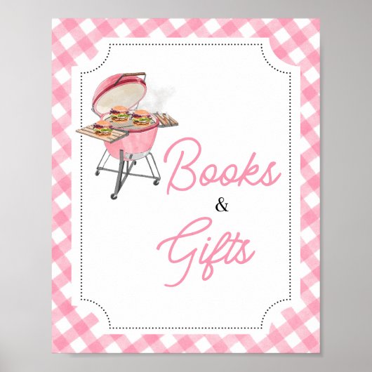 Pink Burger BBQ Baby shower boeken en geschenken Poster (Voorkant)