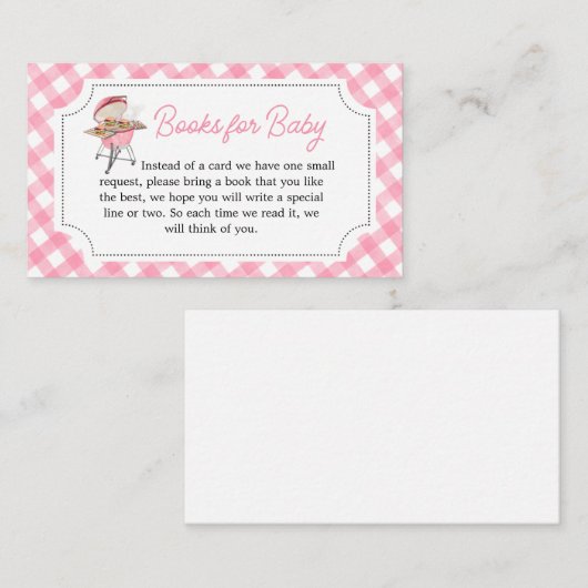 Pink Burger BBQ Baby shower Boeken voor Baby Informatiekaartje (Voorkant / Achterkant)