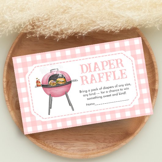 Pink Burger BBQ Baby Shower Diaper Raffle Informatiekaartje