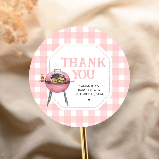 Pink Burger BBQ Baby Shower Ronde Sticker