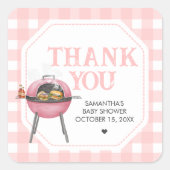 Pink Burger BBQ Baby Shower Vierkante Sticker (Voorkant)