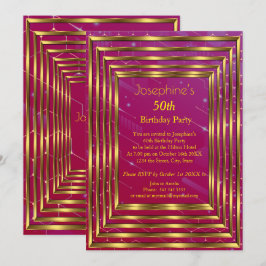 Pink Burgundy 50th Birthday Party Gold Kaart
