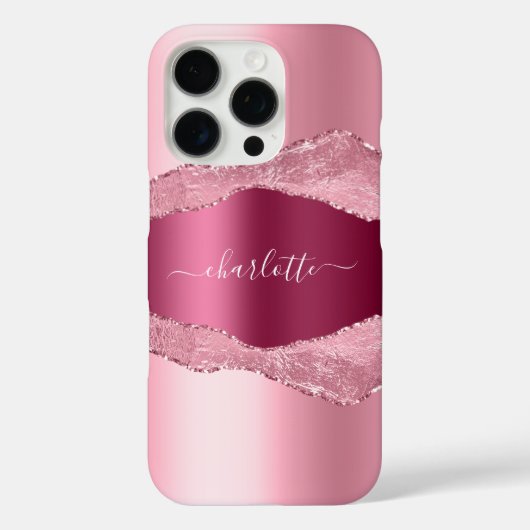 Pink burgundy agate marble name script Case-Mate iPhone case (Achterkant)