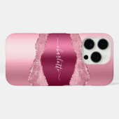Pink burgundy agate marble name script Case-Mate iPhone case (Achterkant (horizontaal))