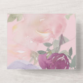 Pink Burgundy and Blue Waterverf Floral All In One Uitnodiging (Achterkant)