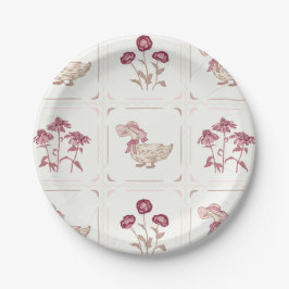Pink, Burgundy and Brown Flowers and Ducks Papieren Bordje