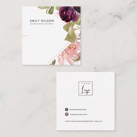 PINK BURGUNDY BLUSH FLORAL BRACELET DISPLAY KAART VIERKANTE VISITEKAARTJE (Voorkant / Achterkant)