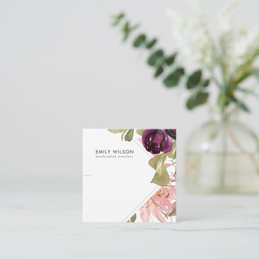 PINK BURGUNDY BLUSH FLORAL BRACELET DISPLAY KAART VIERKANTE VISITEKAARTJE (Staand voorkant)