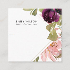 PINK BURGUNDY BLUSH FLORAL BRACELET DISPLAY KAART VIERKANTE VISITEKAARTJE