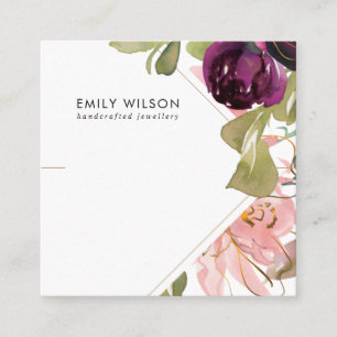 PINK BURGUNDY BLUSH FLORAL BRACELET DISPLAY KAART VIERKANTE VISITEKAARTJE