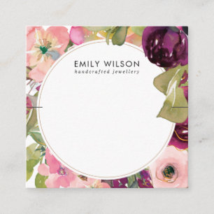 PINK BURGUNDY BLUSH FLORAL BRACELET DISPLAY KAART VIERKANTE VISITEKAARTJE
