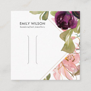 PINK BURGUNDY BLUSH FLORAL HAIR CLIP DISPLAY CARD VIERKANTE VISITEKAARTJE