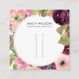 PINK BURGUNDY BLUSH FLORAL HAIR CLIP DISPLAY CARD VIERKANTE VISITEKAARTJE