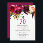 Pink Burgundy Boho Floral 70th Birthday Party Kaart<br><div class="desc">Roze en Bourgogne Boho Floral 70e verjaardag Boho chic burgundy Roze rode witte waterverf met een mooie hand beschilderde afbeelding van de waterverf</div>